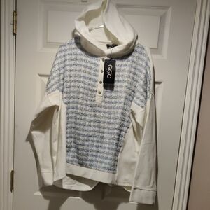 Blue and White With Silver Stitching  Fleece Hoodie.